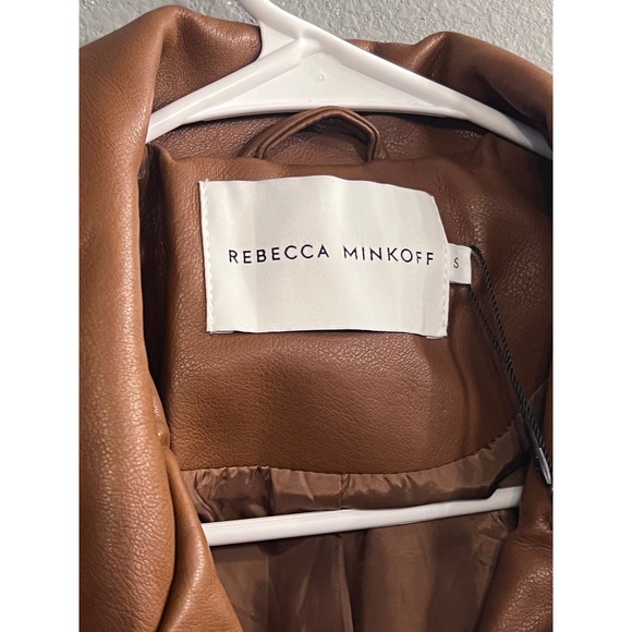 Rebecca Minkoff Cognac Brown Vegan Faux Leather Moto‎ Jacket Biker Zip Up Small - Picture 8 of 13